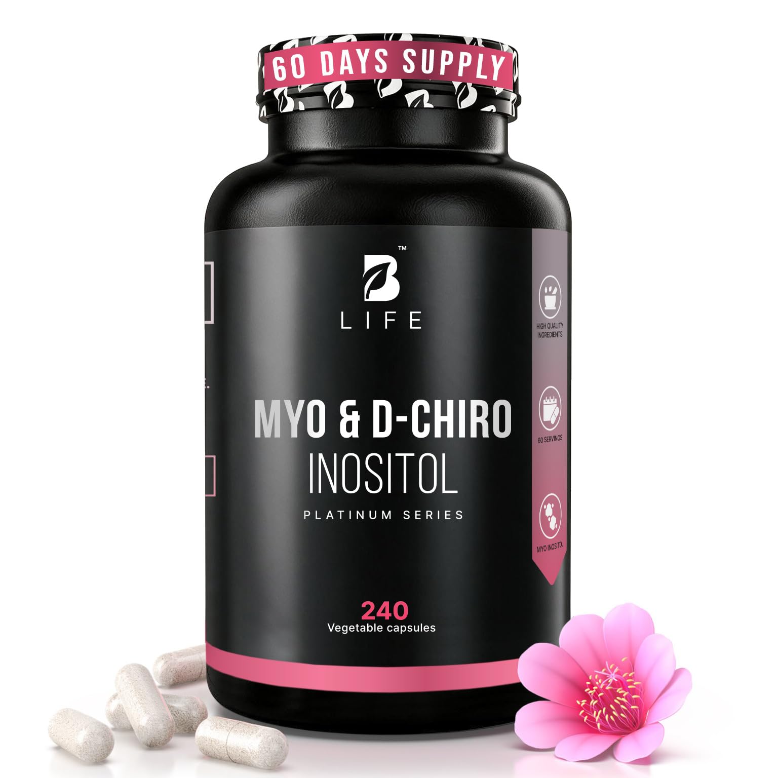B Life Company Myo-Inositol & D-Chiro Inositol 40:1 | Hormone Balance for Women Support | Inositol Supplement for Women | Vitamin B8 | 240 Caps