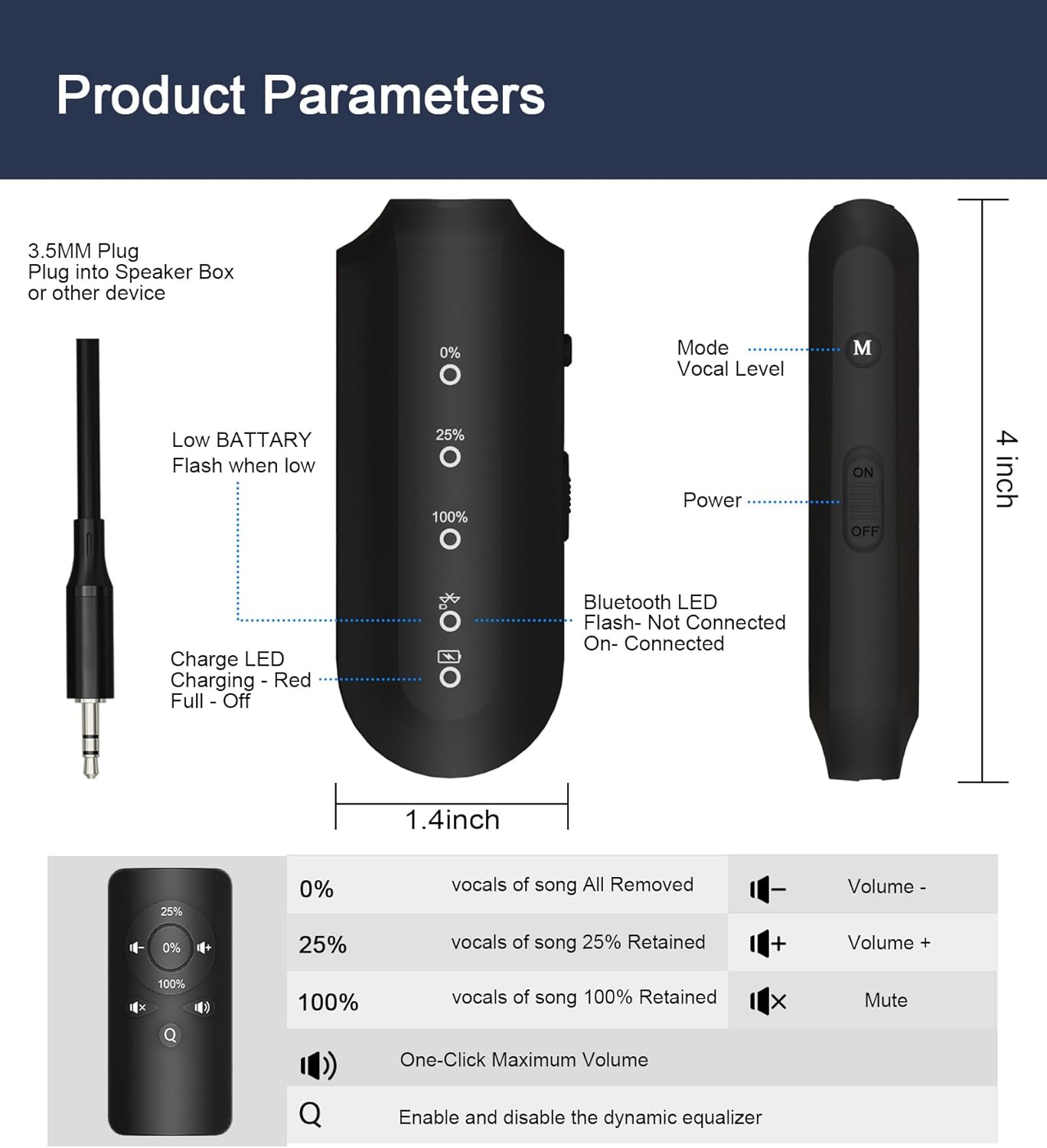 Portable Vocal Remover, AI Intelligent Real-Time Voice Elimination for Karaoke Machines,Bluetooth-Enabled Receiver Compatible with Any 3.5mm Speaker