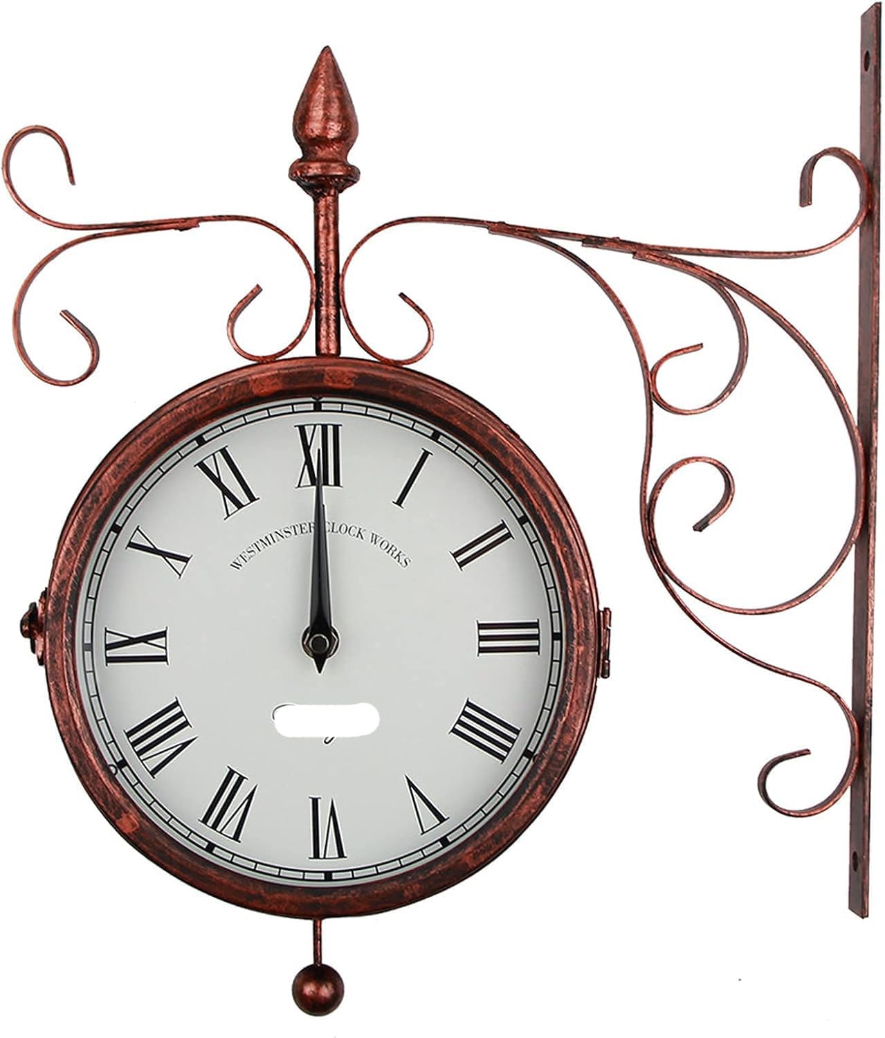 MYUYEE Station Wall Clock Outside Bracket Wall Clock Double Sided Mute Retro Antique Look Waterproof Train Station Clock for Home Porch Decor - Vintage Clock