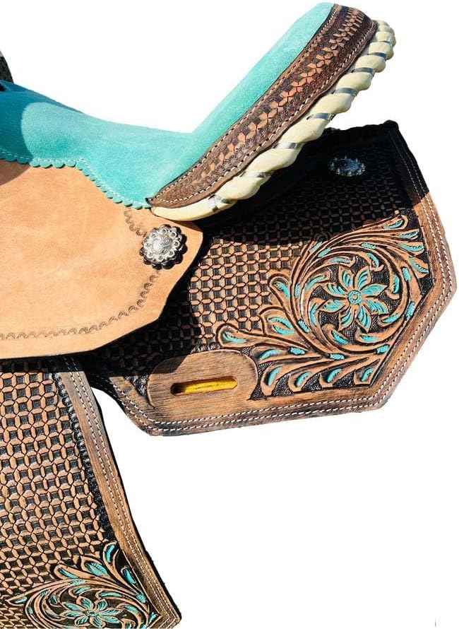 Horse Saddle Leather Western Barrel Racing Handmade Premium Comfort Horse Saddle for Best Riding Trail Equestrian Tooled Carved Size: 10-18 inches Seat Available, UG23