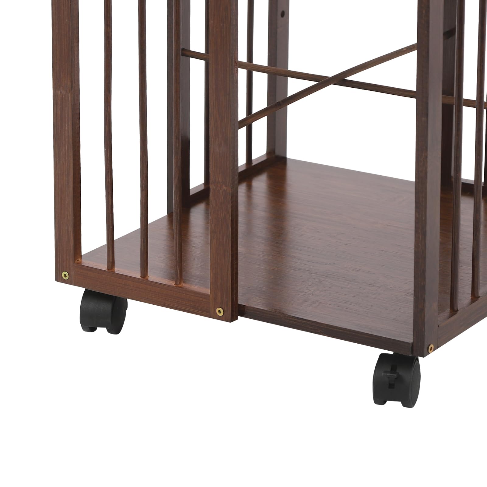 OUKANING Estantería giratoria de 5 niveles con ruedas, estantería de bambú para libros, capacidad de carga de 100 kg, giratoria 360 ° y móvil con frenos, estantería de pie que ahorra espacio para