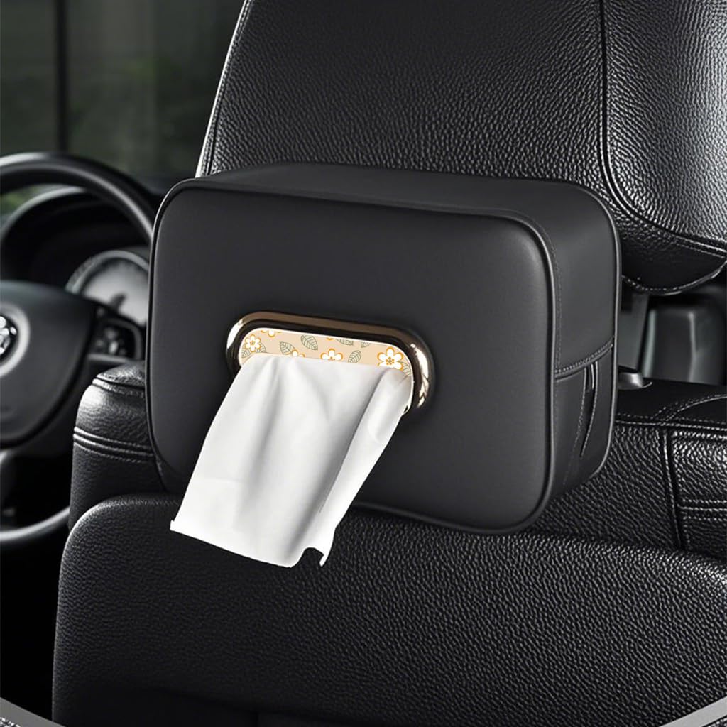 STHIRA® Tissue Paper Box for Car Headrest, Fashion PU Tissue Paper Box with Hook and Loop Strap, Zip-up Design, Easy to Refill, Universal Car Tissue Paper Case, 19x13x6cm, Black-image-10