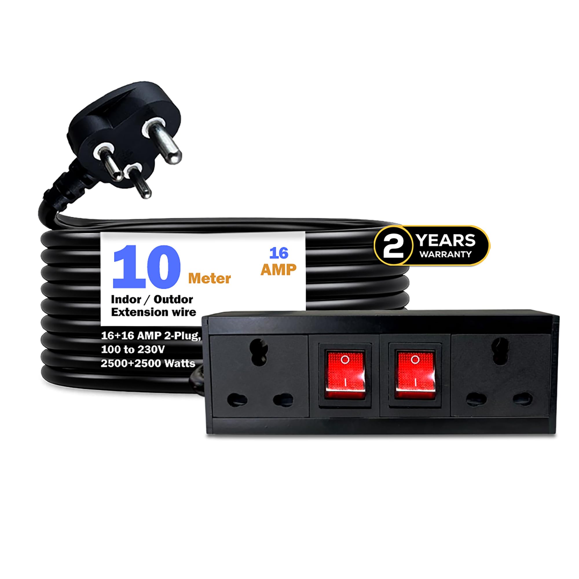 MX 16 Amp Extension Cord Electric Board with 10m Heavy Duty Wire | 250V Power Extension Board | 16A/20A Socket with Dual Switch for Home & Office Appliances-image-18