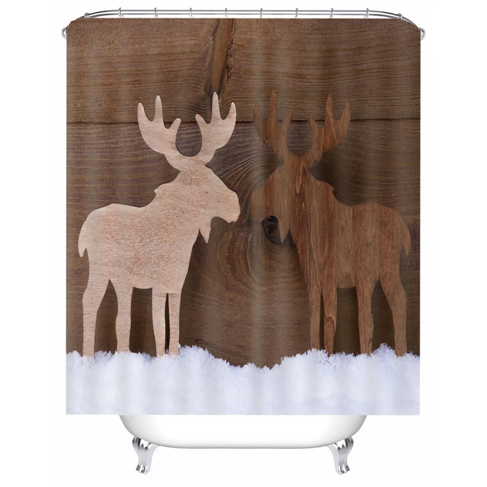 Rideau de douche cerf en bois marron 200x180cm extra large pour la salle de bain