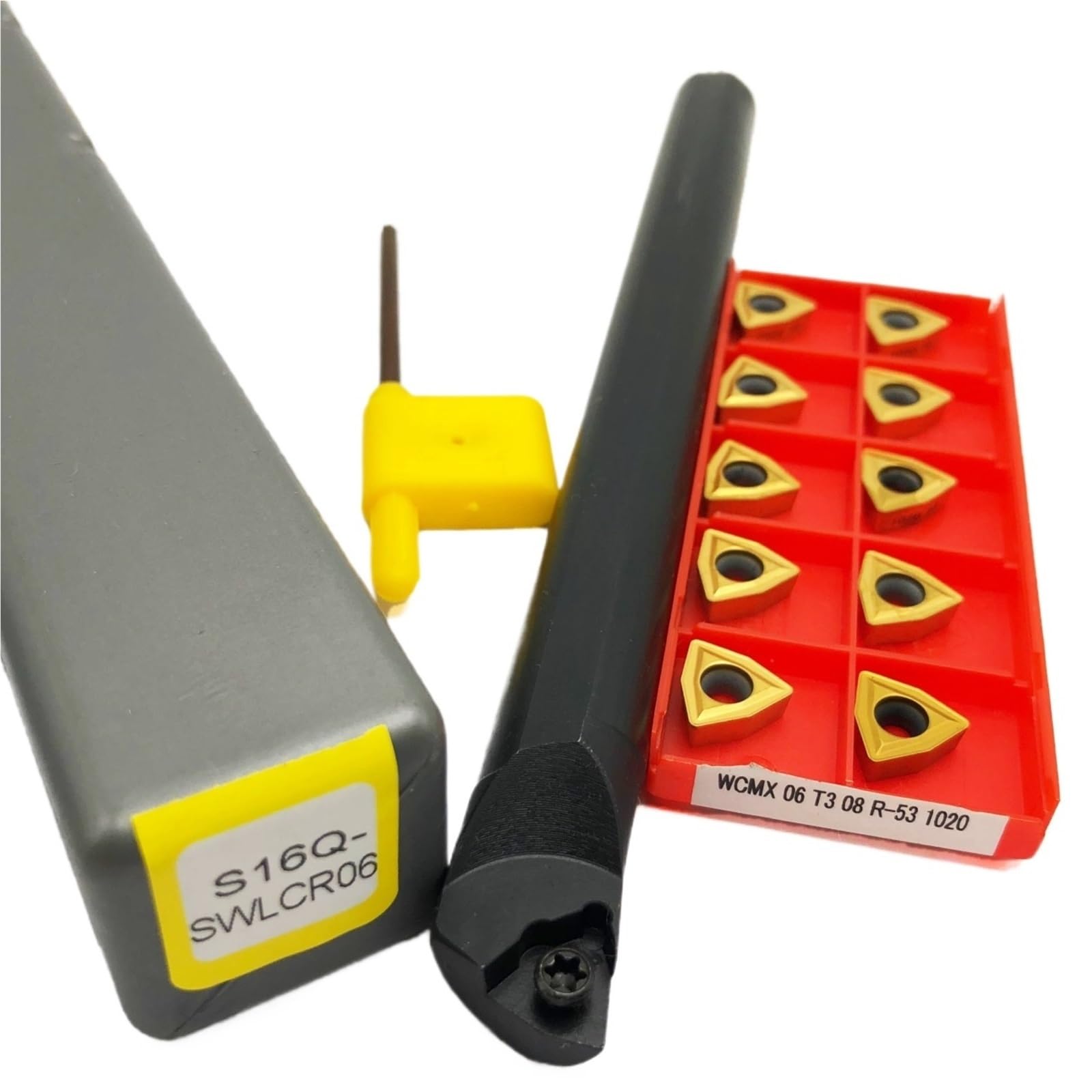 S12M-SWLCR06/S16Q-SWLCR06/S20R-SWLCR06/S25S-SWLCR06 Support pour outils de tournage en carbure indexable + 10 inserts en carbure WCMX06T308 (S20R-SWLCR06-53 1020) 6Q-S-S-S-S-S-SWLCR06-53 1020)