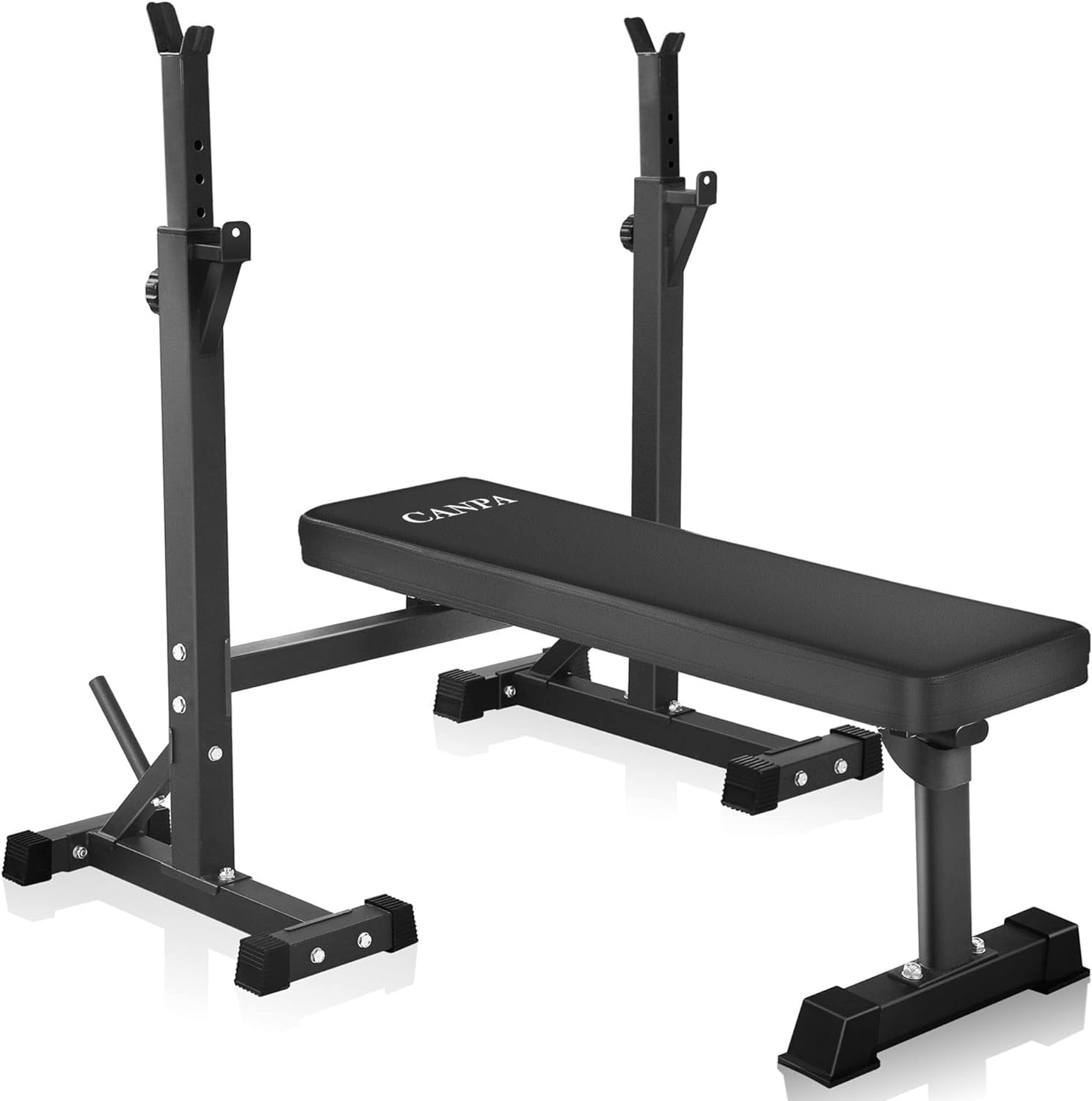 Bench Press, Olympic Weight Bench with Squat Rack Workout Bench Adjustable Barbell Rack Stand Strength Training Home Gym Multi-Function