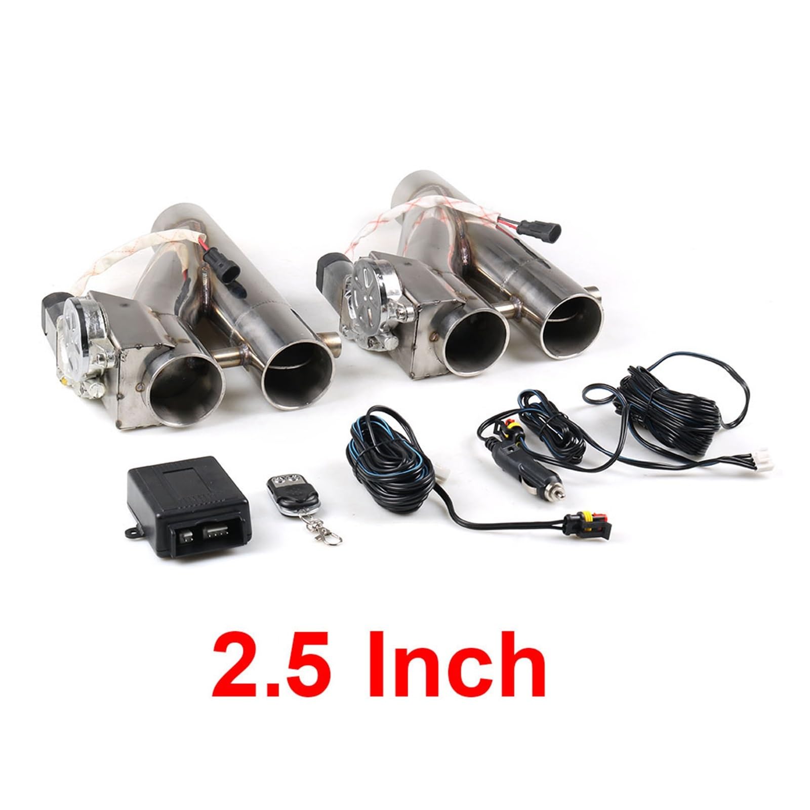 Endrohrblende 2,25'' 2,5" 3" Doppelter Elektrischer Auspuffausschnittsatz Y-Rohr-Auspuffsteuerventil Mit Doppelventilsystem 1 Drag 2 Fernbedienung Auspuffrohr(2.5INCH)