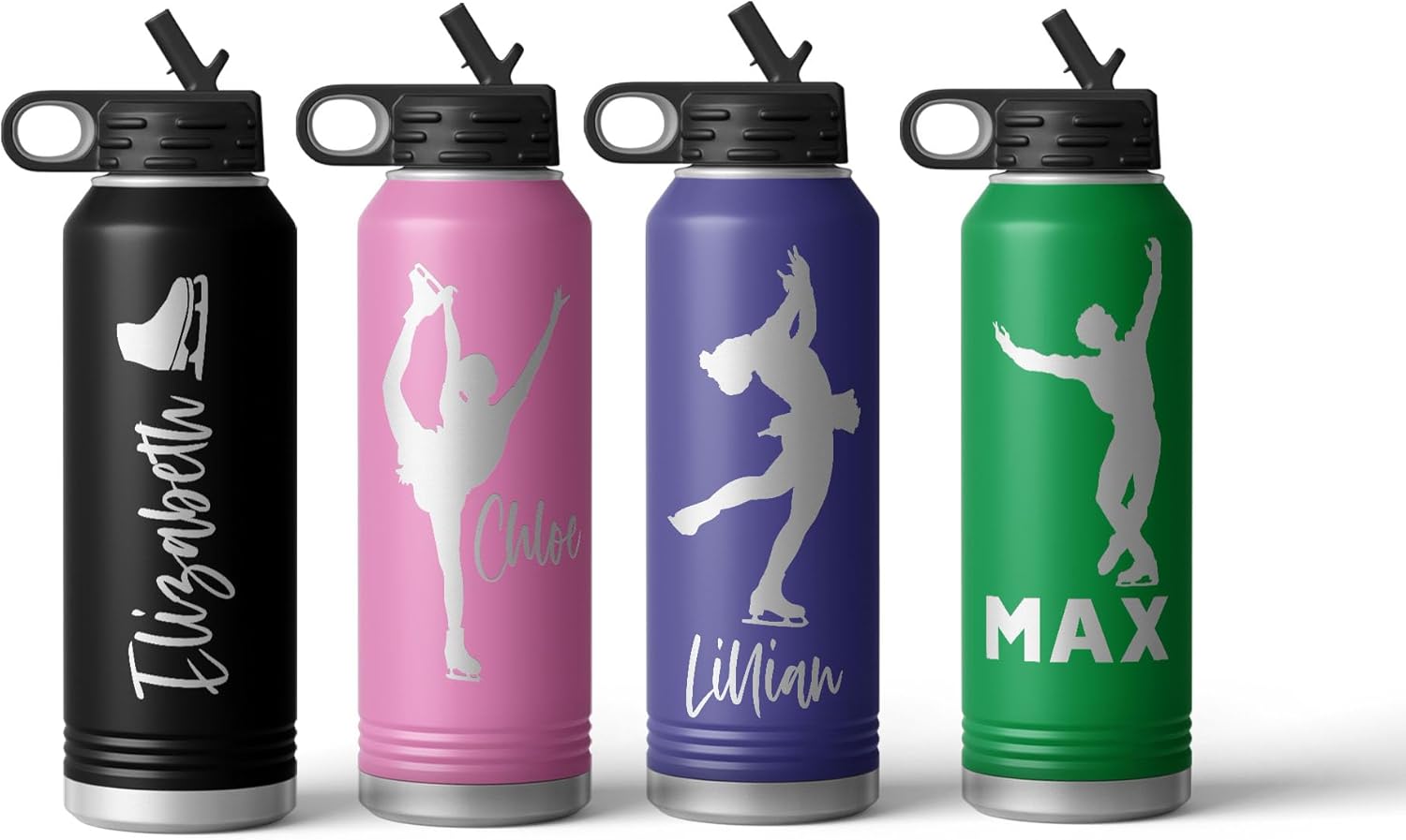 Personalized Figure Skater Water Bottle - 20oz, 32oz, 40oz Stainless Steel - Engraved Free with Your Image and Text - Perfect for Figure Skating, Working Out, and Other Sports