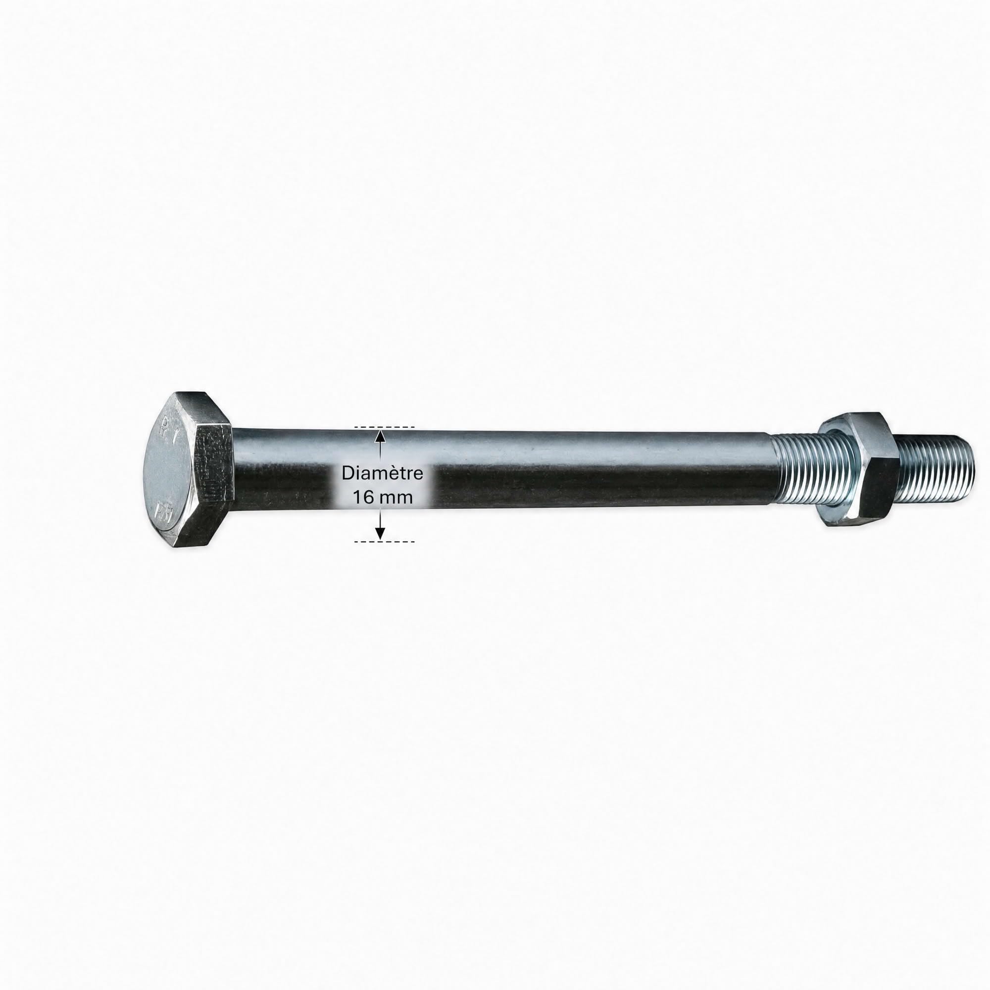 25 Boulons de Charpente tête hexagonale zingués - diamètre 16 mm - Longueur 220 mm - Diamètre 16 mm