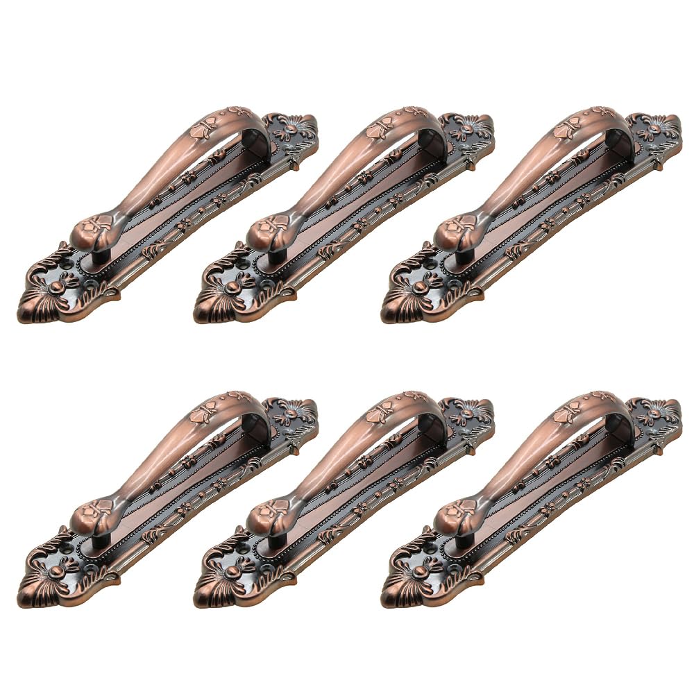 SagaSave 6 maniglie per ante di armadietti, 160 mm, stile europeo antico, a forma di fiocco, maniglie vintage per armadio, cucina, camera da letto, bronzo rosso