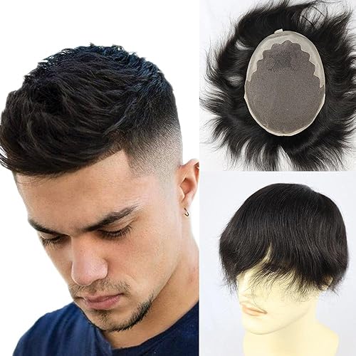 Peluca de hombre Toupees de cabello humano Q6 Toupee con encaje suizo con prótesis de pelo sintético para hombres 9 x 6 1B