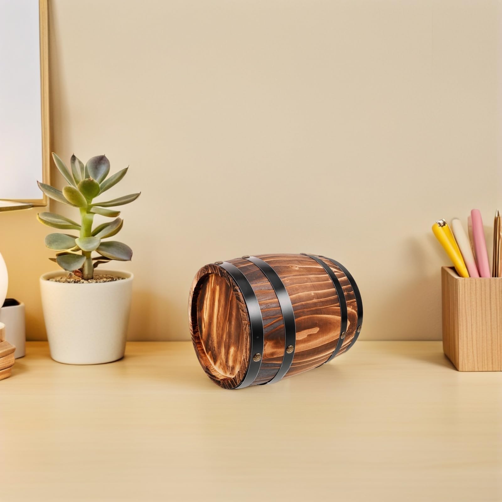 Zerodeko Barril de madera pequeño para cerveza, accesorio decorativo para fotos, barril de vino de madera, adorno rústico para bar, hogar, manualidades decorativas