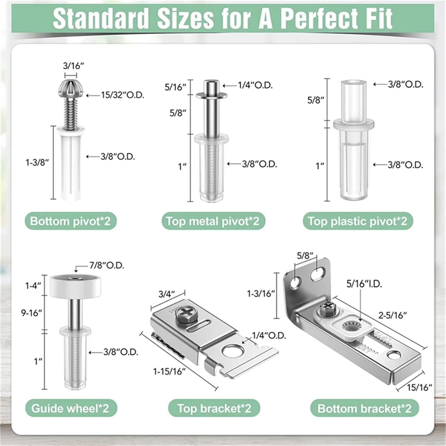Bifold Door Hardware 2Set Bi-Fold Door Hardware Repair Kit for 2.22Inch to .54Inch Track,Folding Pocket Parts