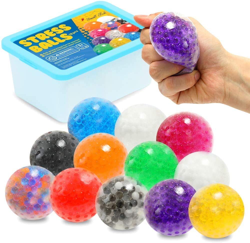 ZaxiDeel12 Stress Balls for Kneading, Colourful Squeeze Ball with Water Beads for Decompression, ADHD Adults and Children