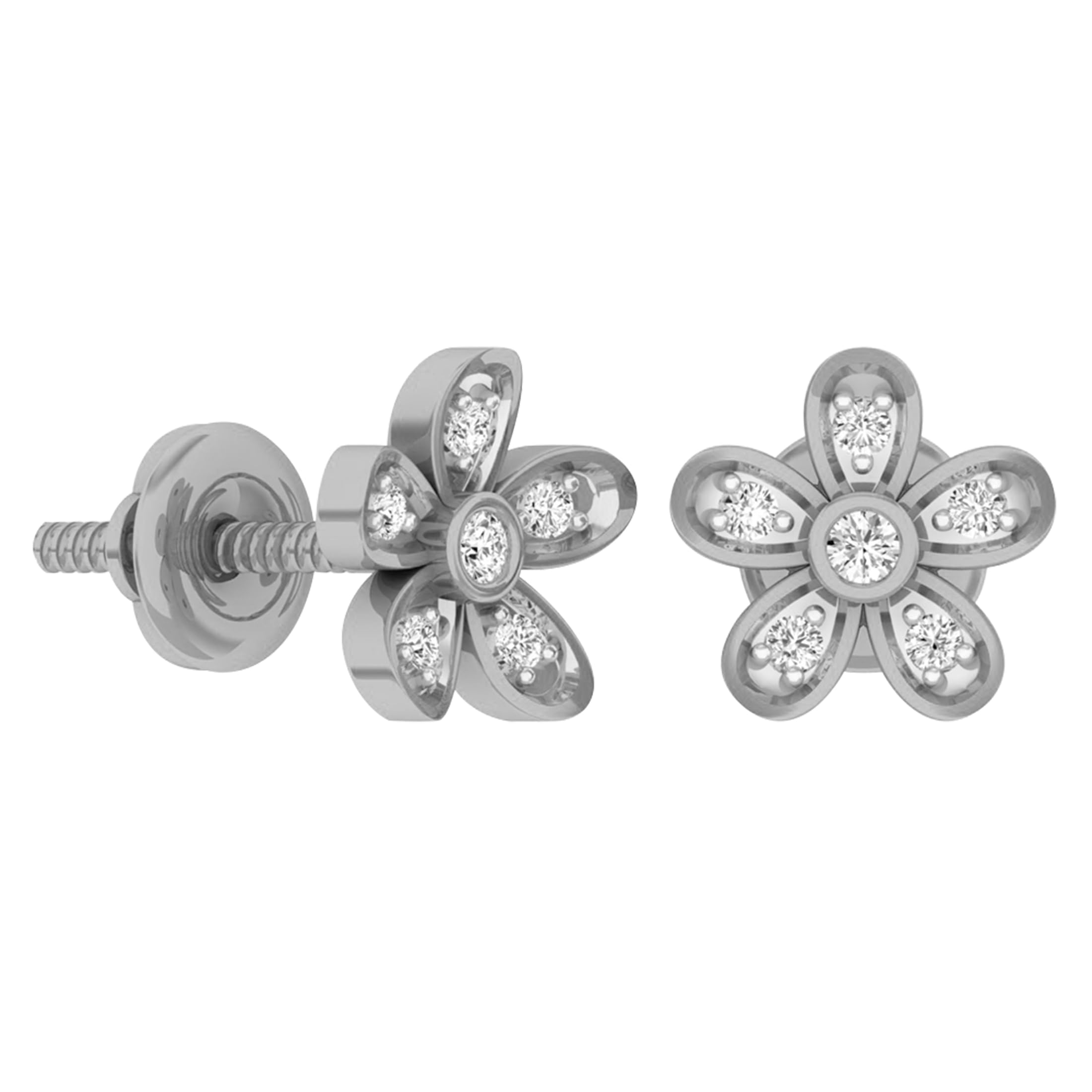 Dazzlingrock Collection 0.10 Cttw 10K Round Diamond Womens Flower Shaped Stud Earrings 1/10 CT, Solid White Gold
