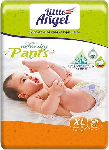 Little Angel Extra Dry Baby Pants Diaper, Extra Large (XL) Size, 56 Count, Super Absorbent Core Up to 12 Hrs Protection &amp; ...