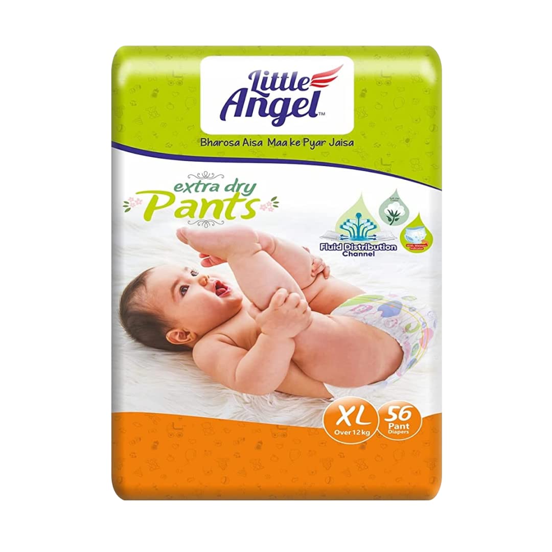 Little Angel Extra Dry Baby Pants Diaper, Extra Large (XL) Size, 56 Count, Super Absorbent Core Up to 12 Hrs Protection & ...