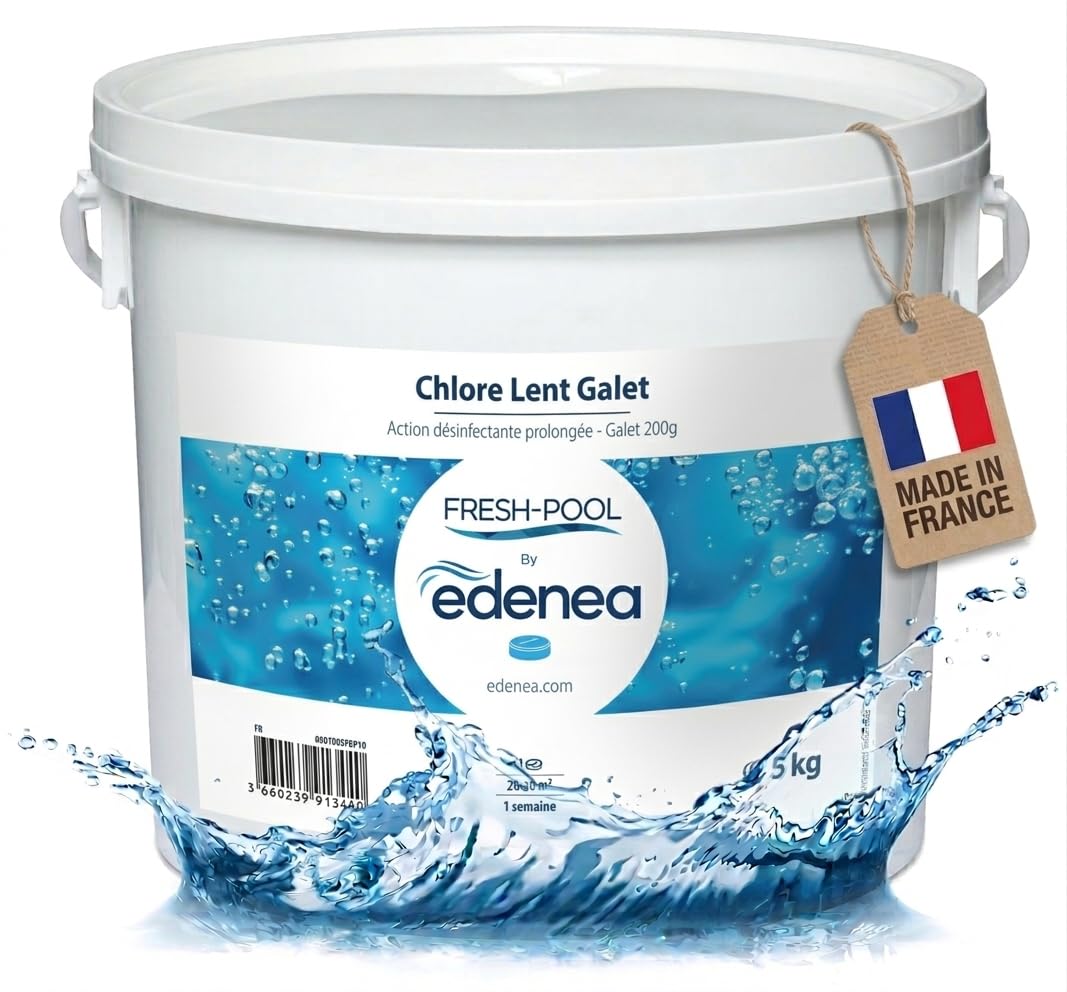 Fresh-Pool - Chlore Lent Piscine Galets 200g - Traitement Permanent - 5kg | Dissolution progressive longue durée, stabilisé contre la dégradation par les UV