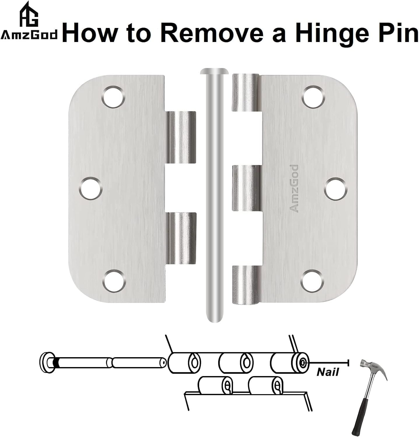 Door Hinges Brushed Nickel - 36 Pack Satin Nickel 3.5 Inch Rounded Interior Door Hinges with 5/8" Radius - 3 1/2 Inches Silver Residential Standard Door Hardware