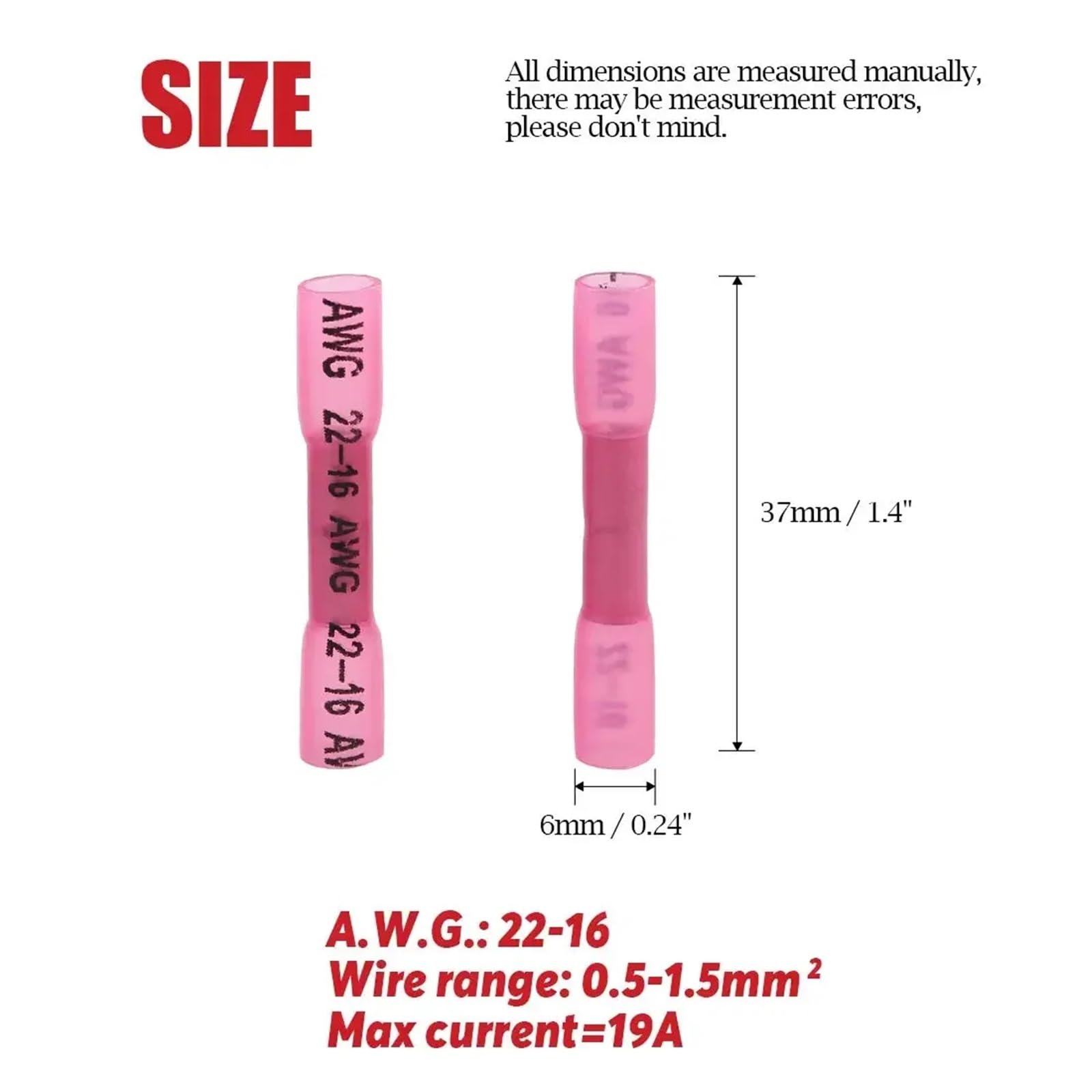 Schrumpfverbinder 500 STÜCKE 22-16 AWG Schrumpfschlauch-Crimpverbinder Dichtungsstoßverbinder Elektrische Drahtverbinder Kit Sortiment Rot(400PCS)