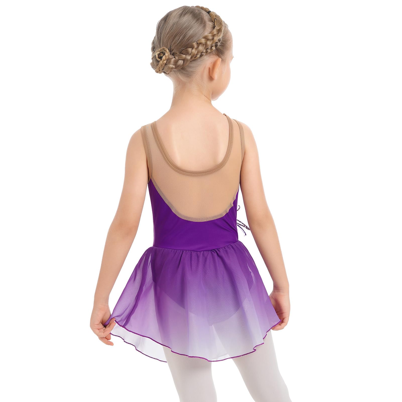 AFAVOM Figure Skating Dress for Girls Sequin Flower Mesh Ice Skating Dress Ballet Dance Leotard Dress Chiffon Skirted Ballerina Dancewear for Competition Stage Performance Costume Purple 11-12 Years
