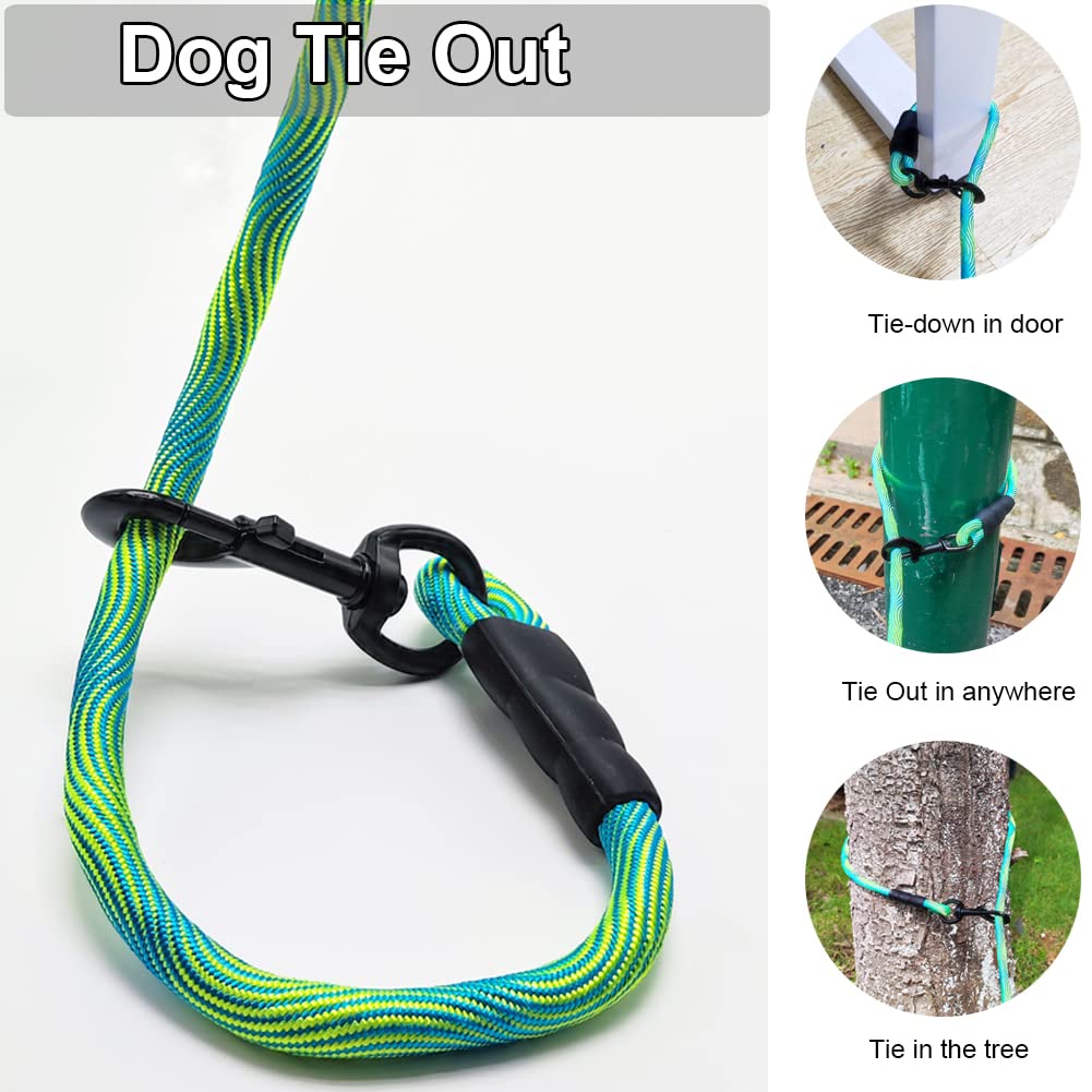 BTINESFUL 8ft 12ft 20ft 30ft 50ft 75ft Dog Tie-Out Long Tether Rope Leash, Outdoor Yard Leash- Large Medium Small Dogs Training, Playing, Camping, Backyard (Green, 12 Foot) - 5
