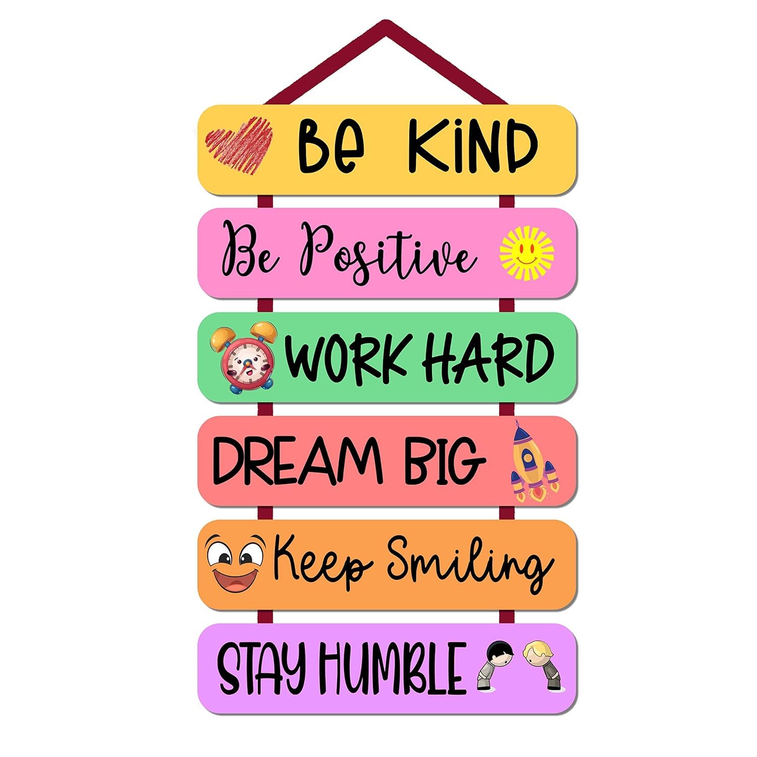 Woodkey Motivational Kids Room Wall Hanging Be Kind Be Positive Work Hard Dream Big Keep Smiling Stay Humble Idle For Birthday Gift Or Home Decore-image-35