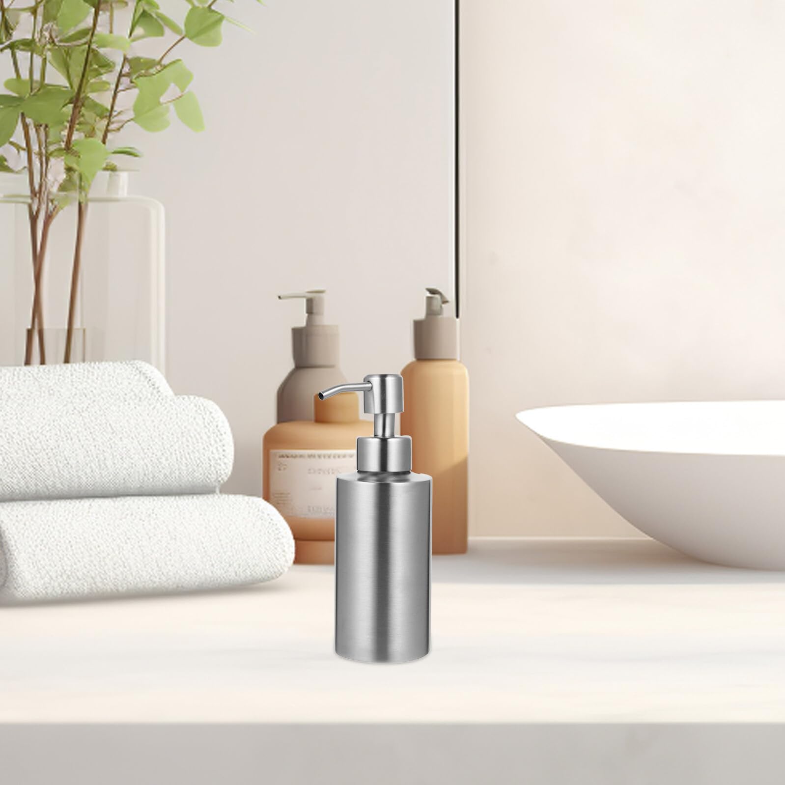 Garneck 2 Piezas Dispensadores de Loción de Acero Inoxidable Botellas Dosificadoras Portátiles para Jabón Líquido y Crema para Cocina y Baño Diseño Preciso y Moderno