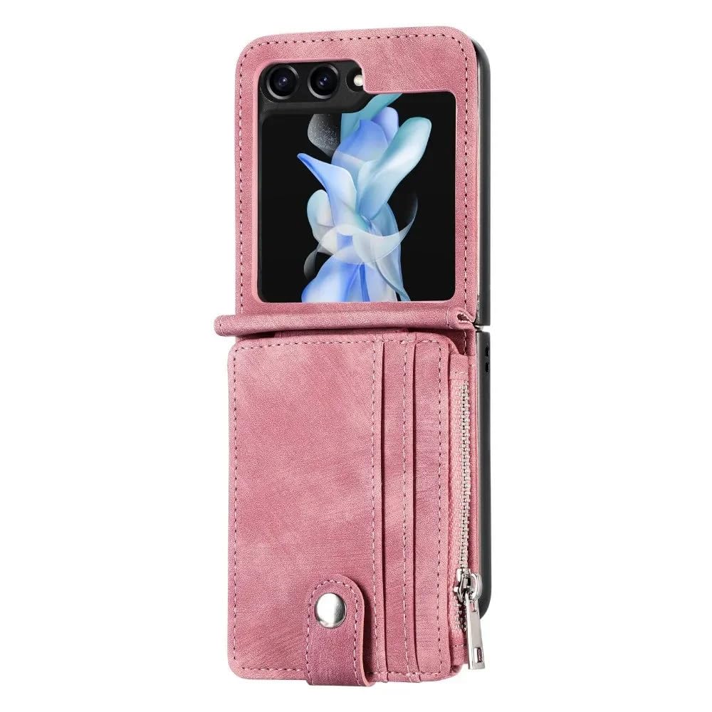 Custodia per telefono con portafoglio in pelle con porta carte rimovibile per Samsung Z Flip 5 4 3 Flip5 Flip4 Flip3 5G Cover, rosa, per Galaxy Z Flip 3