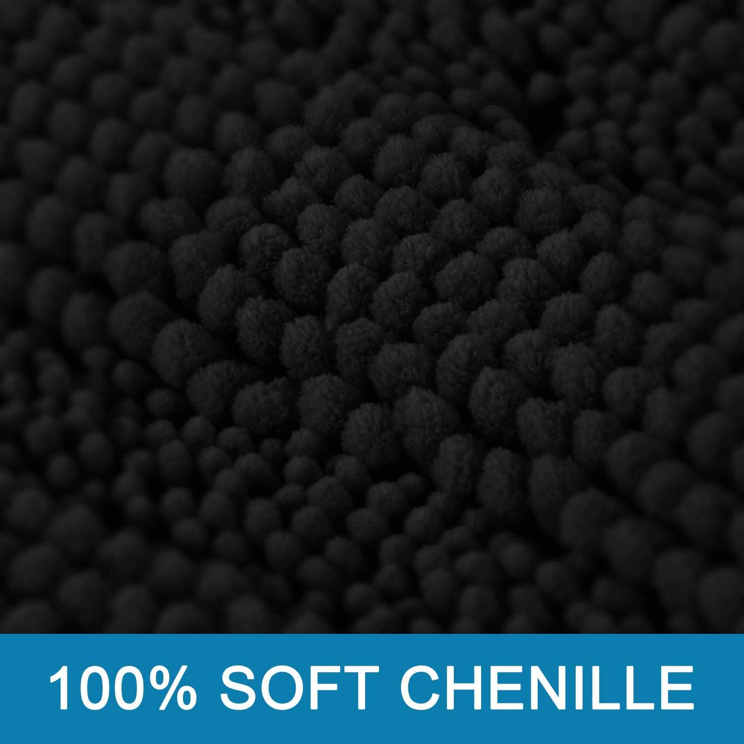 Tapis de bain antidérapant en chenille à poils longs doux pour chambre à coucher (noir 120 x 43 cm) – Parfait pour la salle de bain