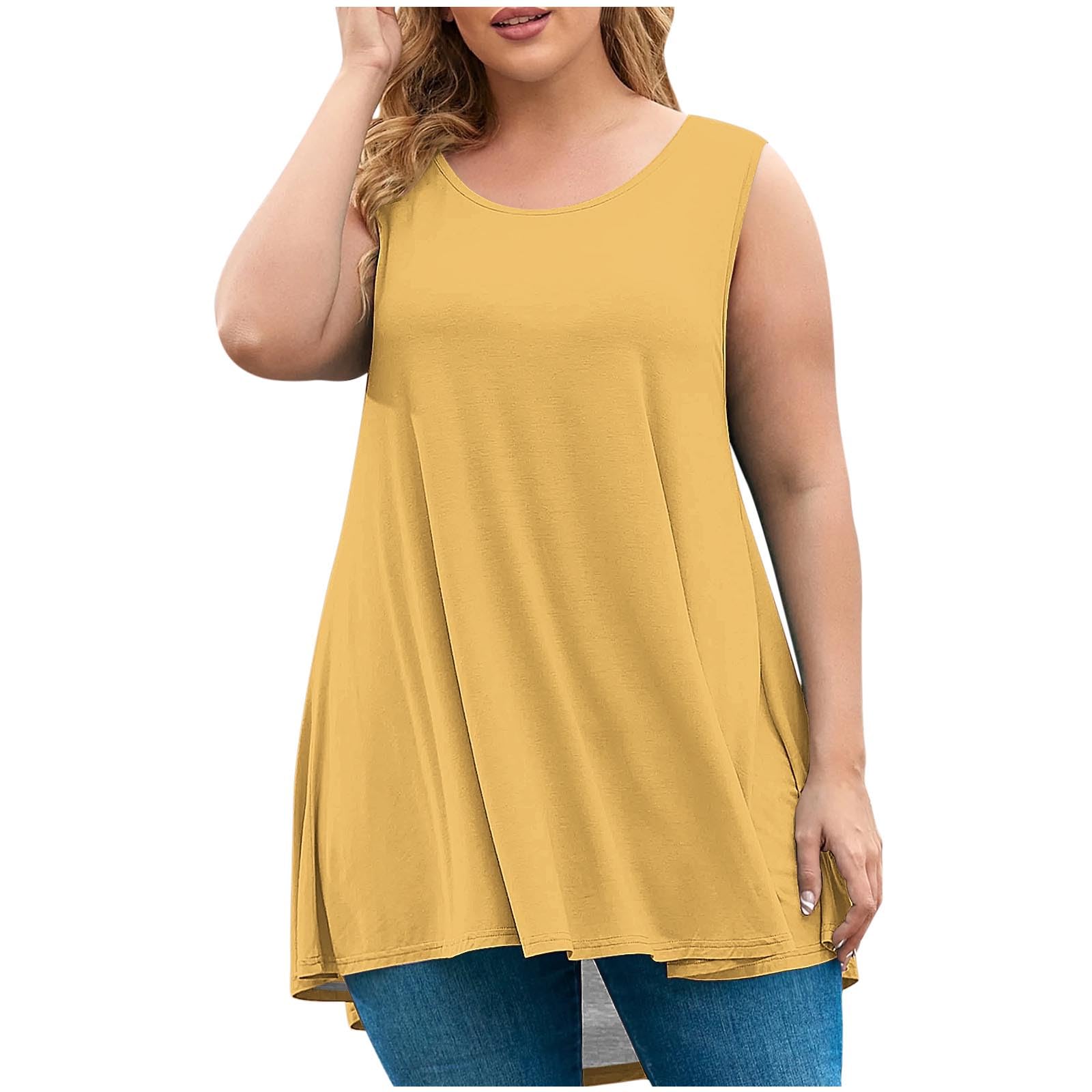 Womens Plus Size Tunic Tops Loose Fit Summer Casual Shirts Sleeveless Crewneck Flowy Blouses Wide Strap Camisole