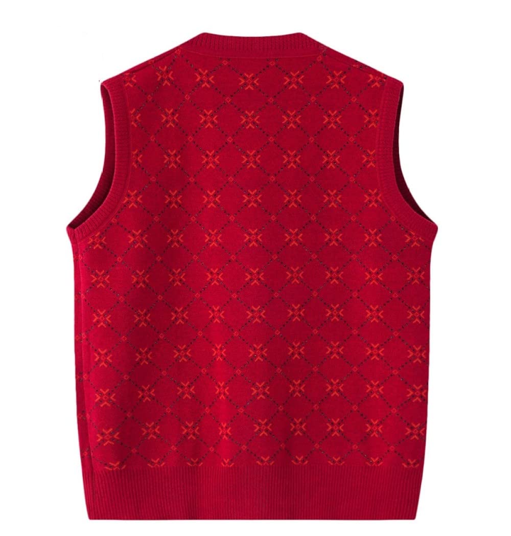 Damen Weste,Damen V-Ausschnitt Pullover Weste Vintage Burgund Rhombus Plaid Button Cardigan Mit Taschen Ältere Ärmellose Strickwesten Weste Pullover Tank Top