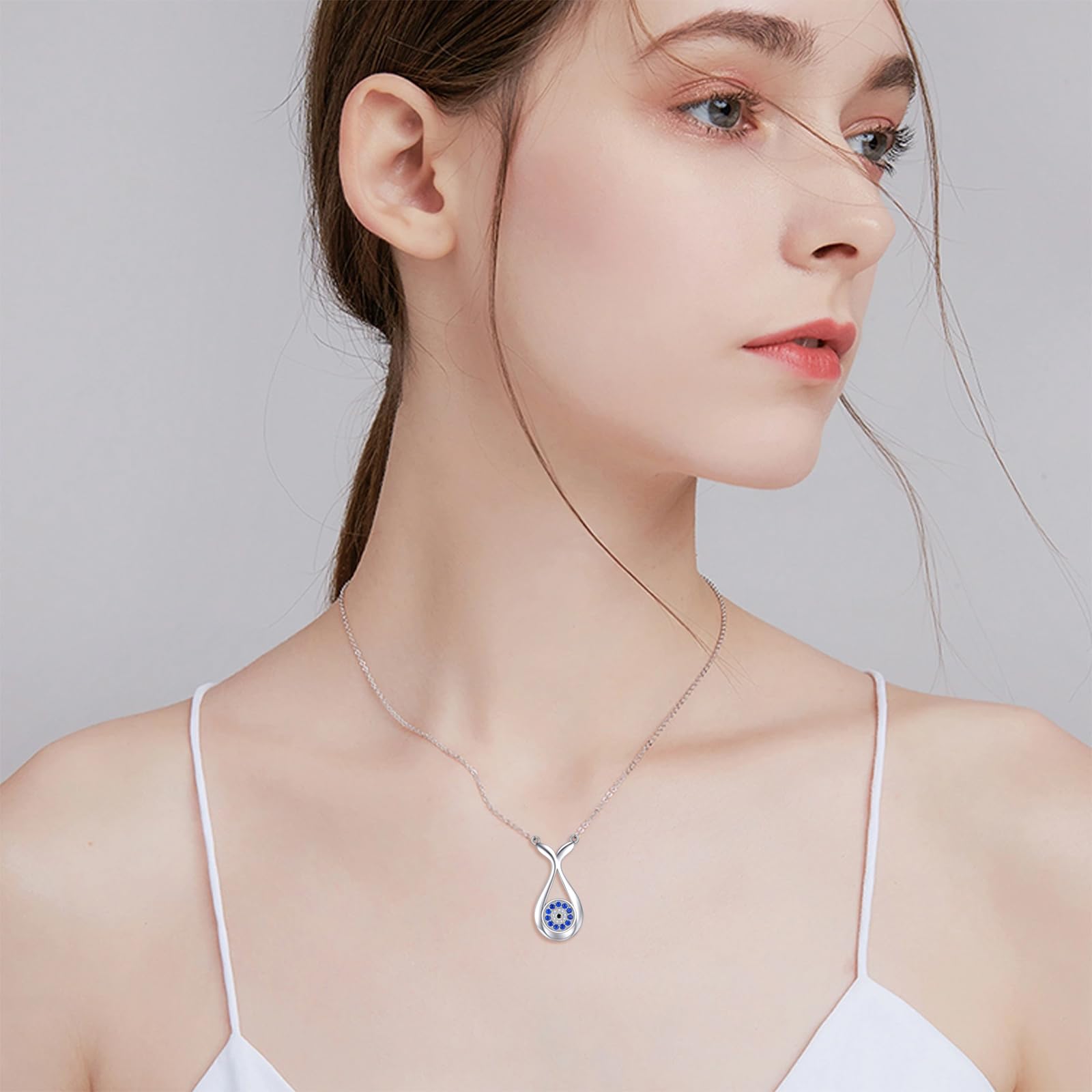 POPLYKE Collar de ojo turco para mujer, collar de sirena de plata de ley, regalo de joyería para niñas