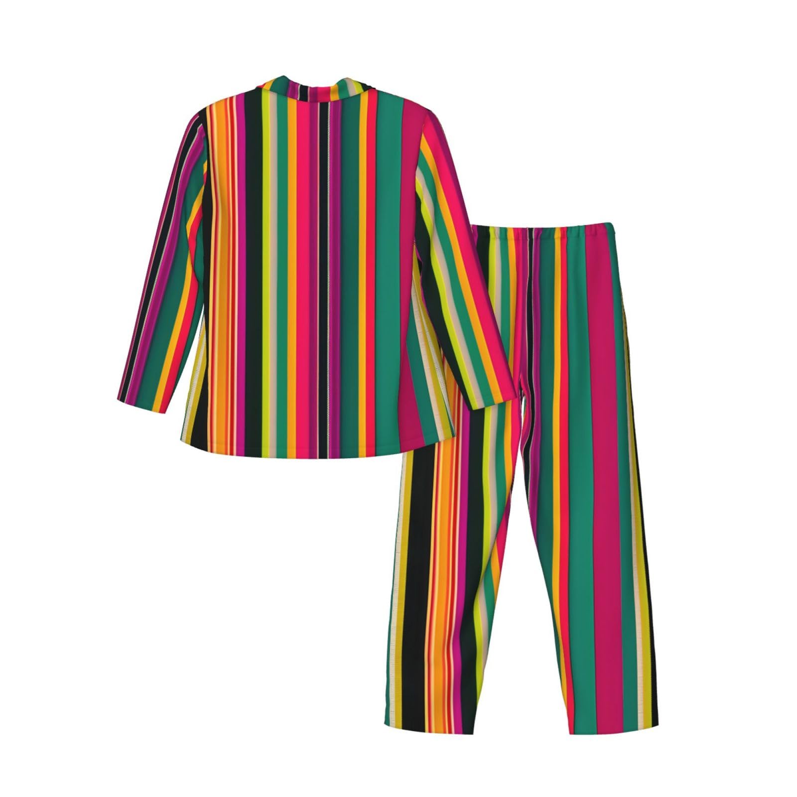 Pigiama a maniche lunghe da uomo con stampa a righe colorate arcobaleno Set di due pezzi abbigliamento da casa traspirante accogliente per il fine settimana