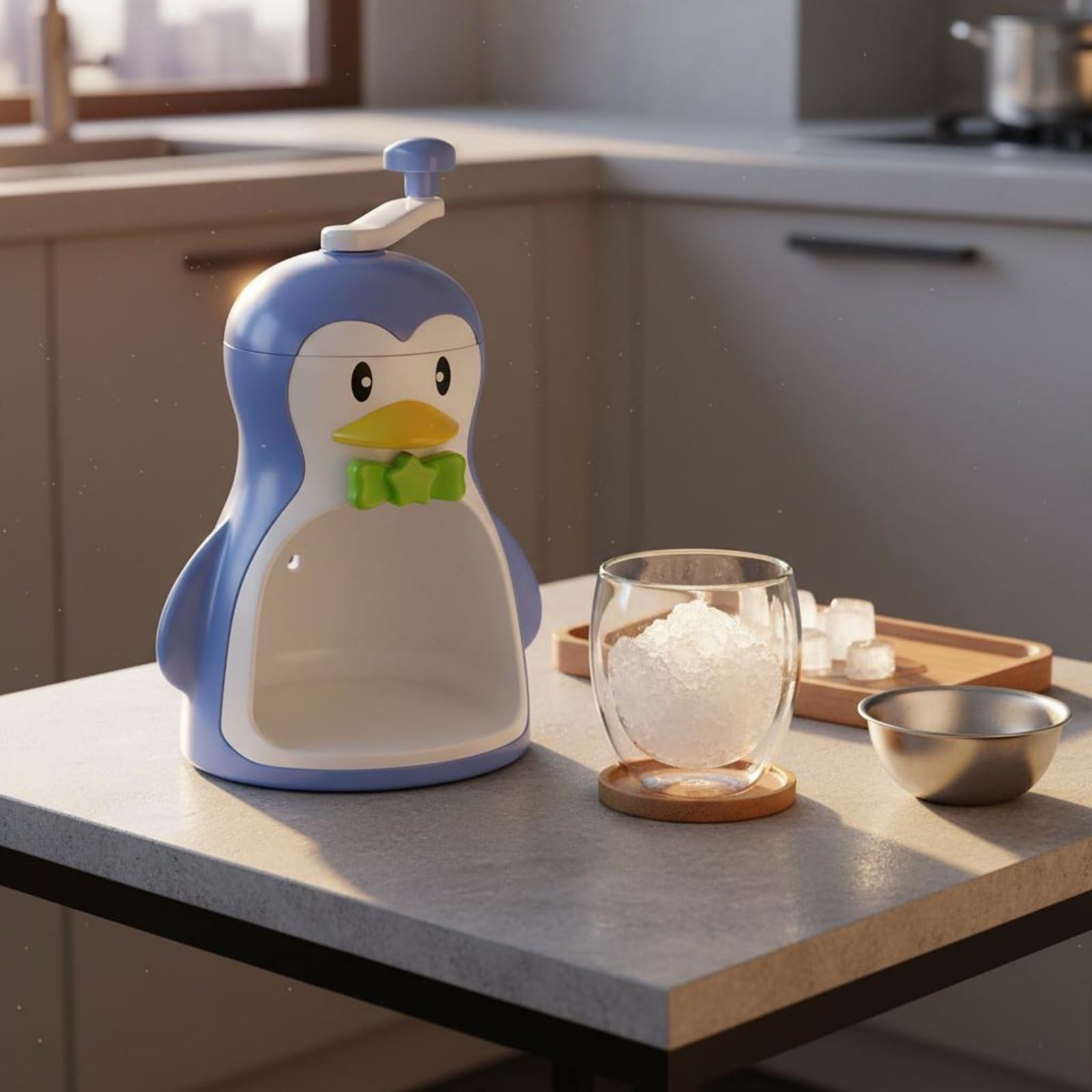 Raspadora de Hielo Manual con Forma de Animal Máquina para Portátil Fácil de Usar Trituradora de Acero Inoxidable y Adecuado para Picnic Cumpleaños de, Negro, Pingüino