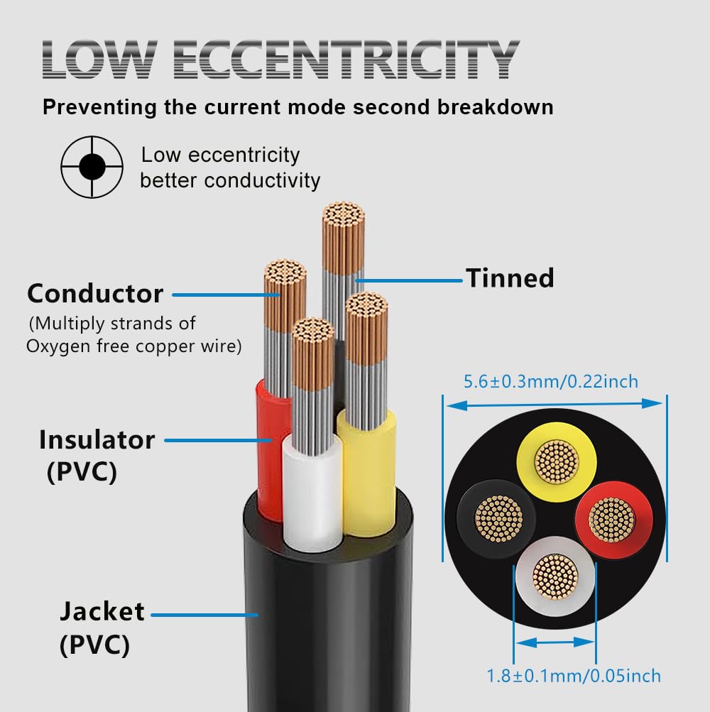 30.48M 18 Calibre 18/4 Cable Eléctrico de 4 Conductores Cable de 4 Núcleos 4x0,8mm² para luz LED, Automotriz, Equipamiento de Embarcaciones