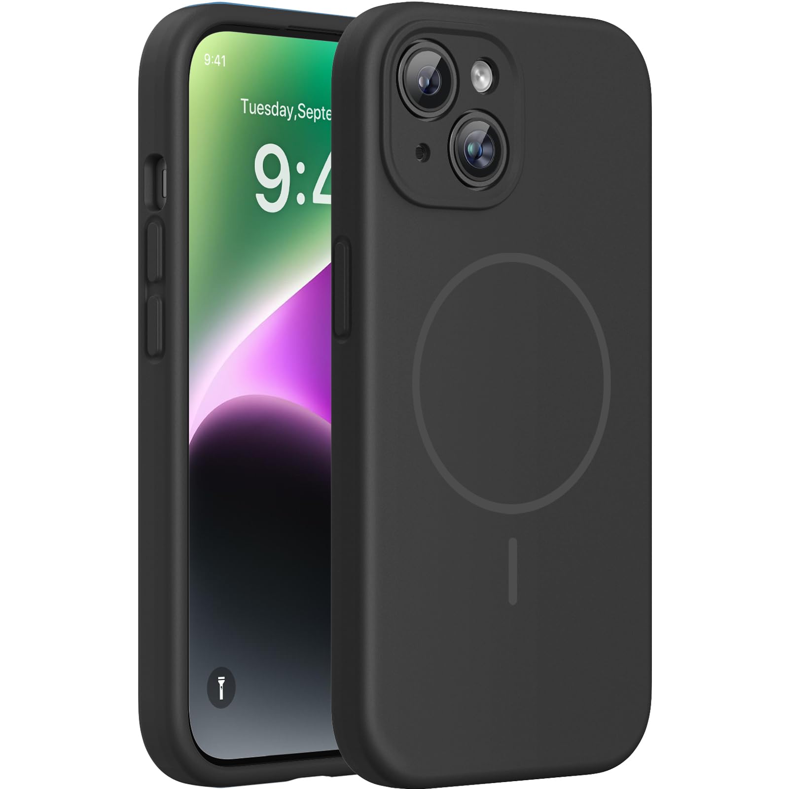 Miracase Silicone &amp; Magnetic for iPhone 14 Case, Dark Black