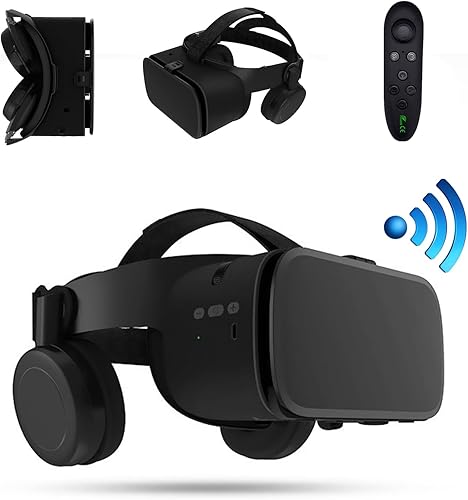 VR Headset Virtual Reality Goggle with Wireless Remote Controller 3D VR Glasses for 3D Movies Video Play Games VR Set for IOS Android Phone for