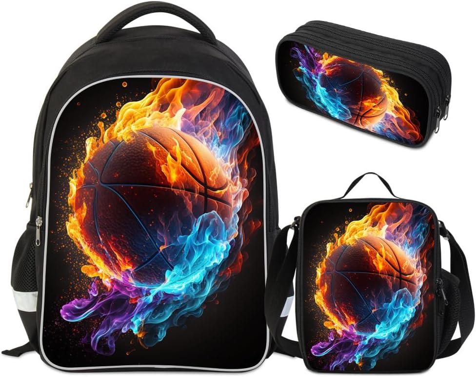 Backpack Set, Basketball Backpack for School, Bookbag with Lunch Box, Perfect for Boys