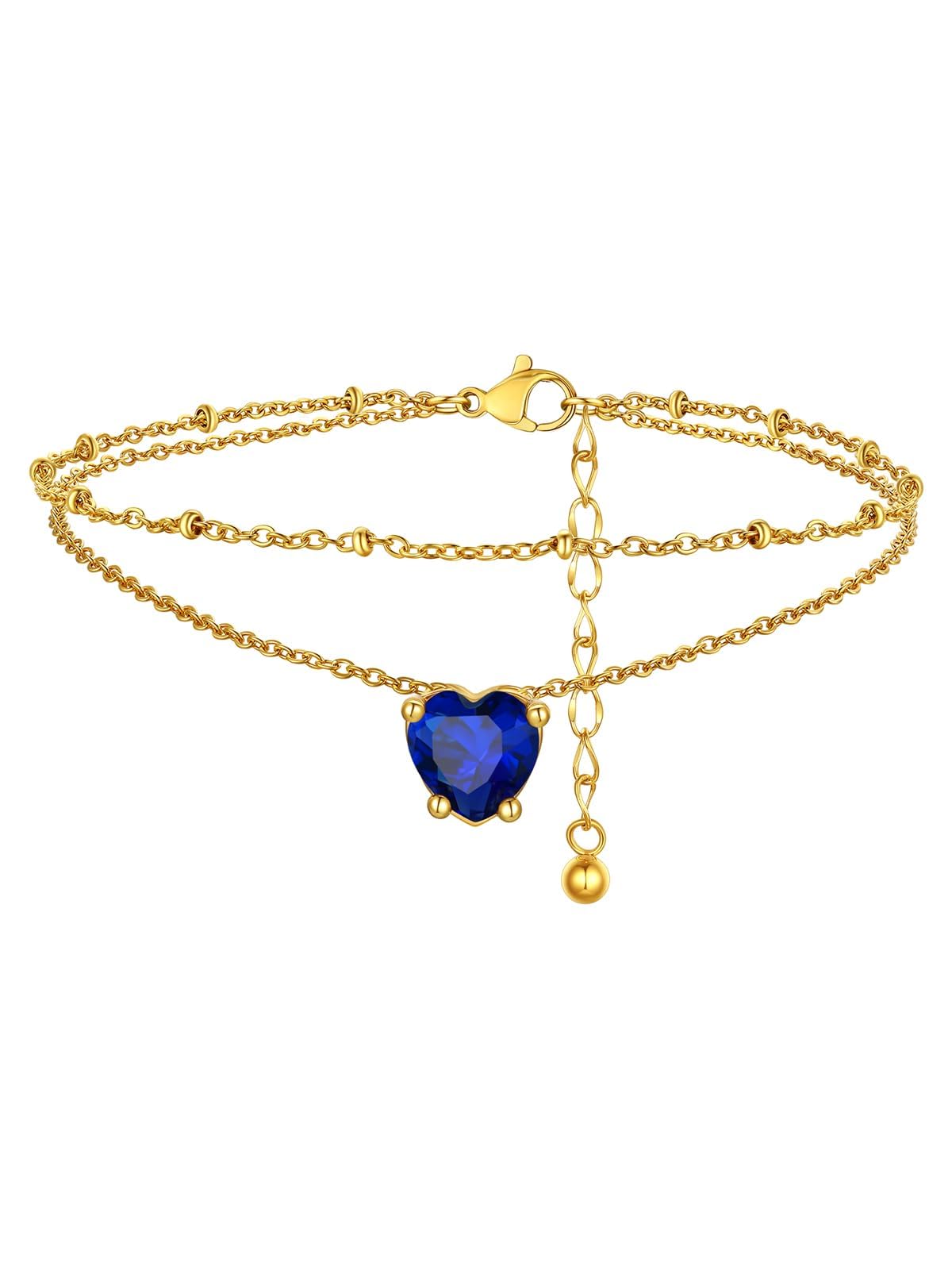 FindChic Birthstone Anklets for Women Layered Ankle Bracelets for Women