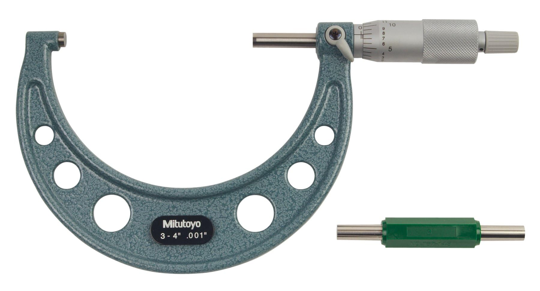103-180 Outside Micrometer, Baked-Enamel Finish, Ratchet Stop, 3-4" Range, 0.001" Graduation, +/-0.00015" Accuracy