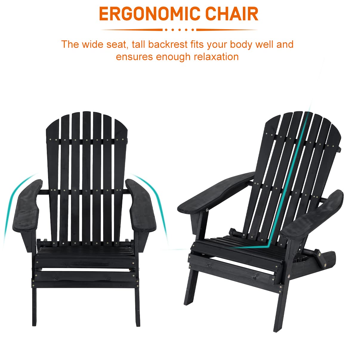 Juego de 2 sillas plegables Adirondack for patio, resistentes a la intemperie, plegables, for exteriores, de madera maciza, reclinables, resistentes, for terraza, césped, patio trasero, jardín, GRIS/6