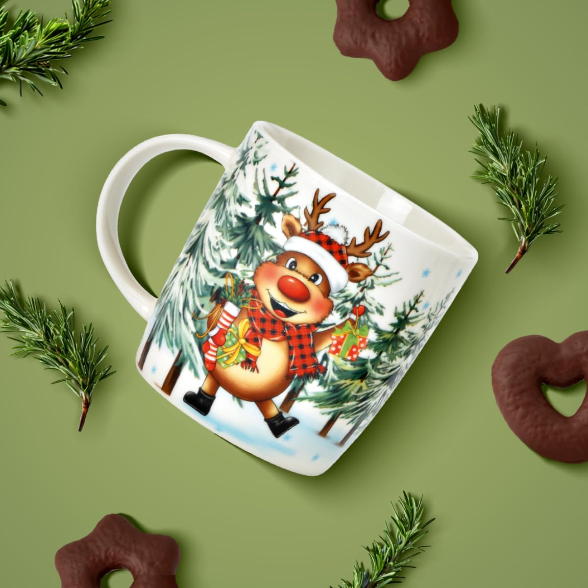 Tassen 6er Set Xmas Kinder Motive - Bunte Porzellan Kaffeebecher als Weihnachtstassen in 12 cm - Süße Kaffeetassen für Weihnachten spülmaschinenfest und mikrowellengeeignet