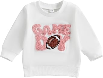Toddler Baby Girl Boy Football Outfit Long Sleeve Game Day Embroidery Sweatshirt Pullover Shirts Fall Clothes