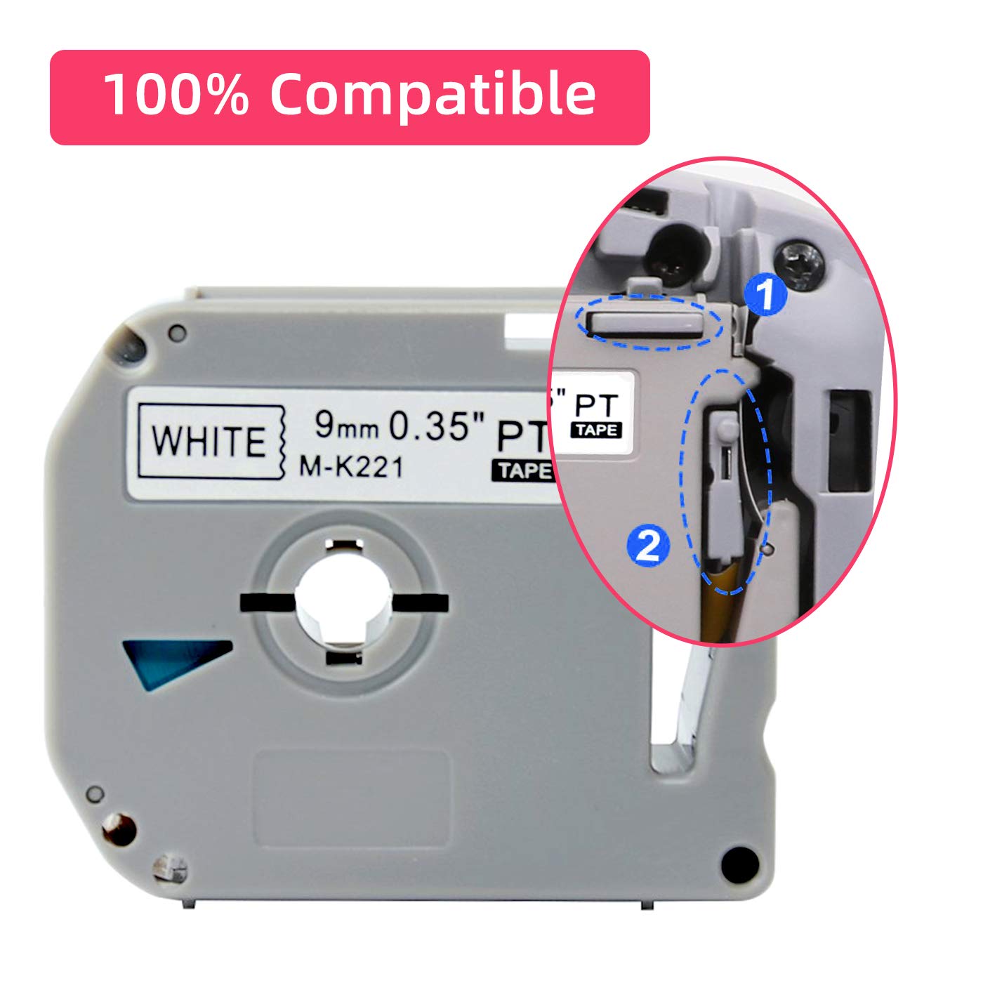 MK221 P Touch 9mm, M Tape M-K221 Label Tape Compatible with