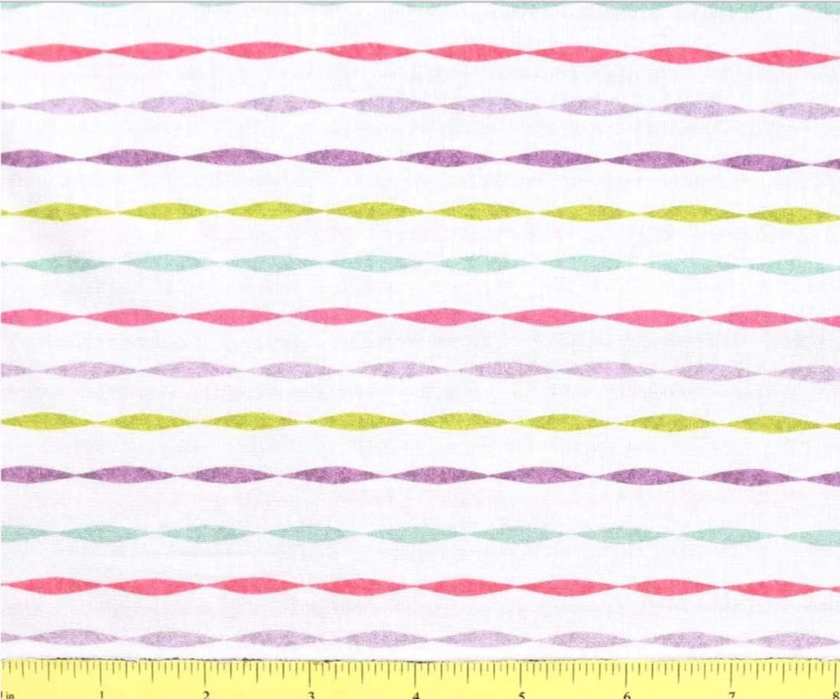45 x 36 Twisted Pink Purple Green Stripes 100% Cotton Fabric All Over Print