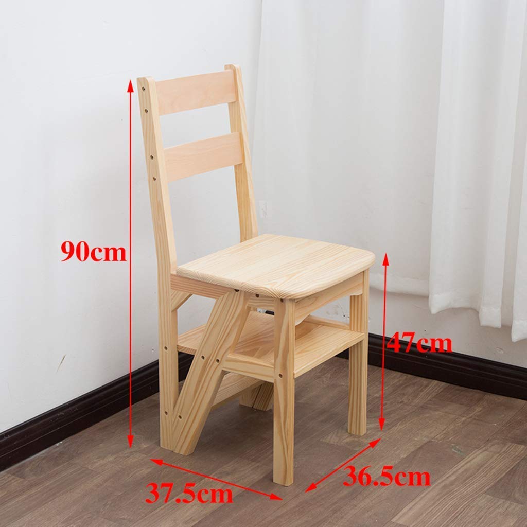 DASHADAO Indoor Climbing Stool,Folding Portable Ladder Step Stool, Pine Wooden Household Multifunctional Step Stool, Children Folding Chair with 4 Step Lift, Dual-Use Climb Stool,D (B)