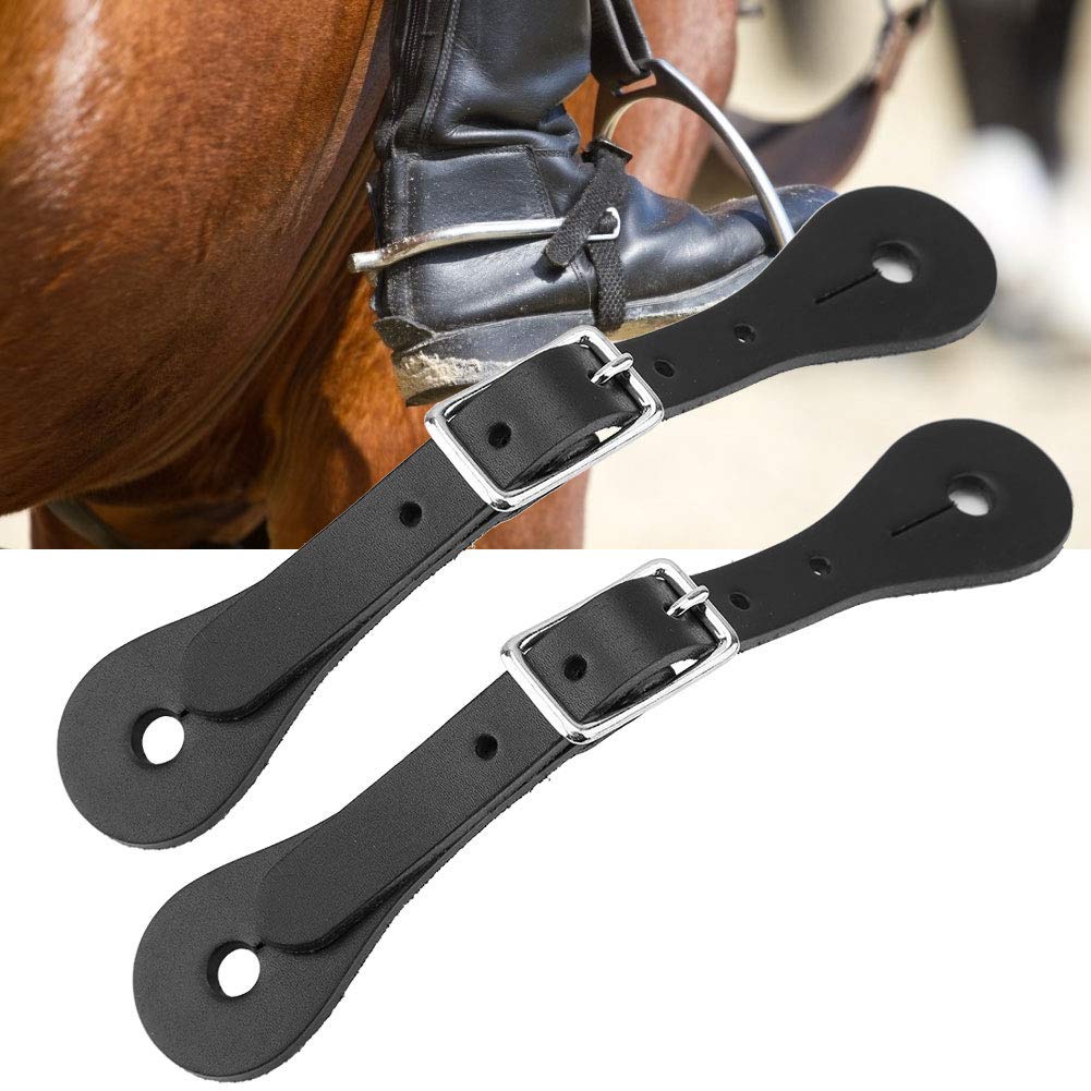 Zerodis Cinturino per sperone, 1 Paio di Stivali da Cowboy con Cinturino equestre in Pelle Fatti a Mano(Nero)
