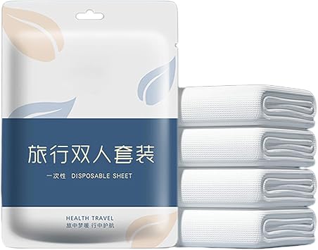 Disposable Sheets for Travel, Twin Size Disposable Bed Sheets for Travel, Disposable Pillow Case Covers Sheet Quilt Cover, Breathable White Trip Portable Beddings Set Set of 4