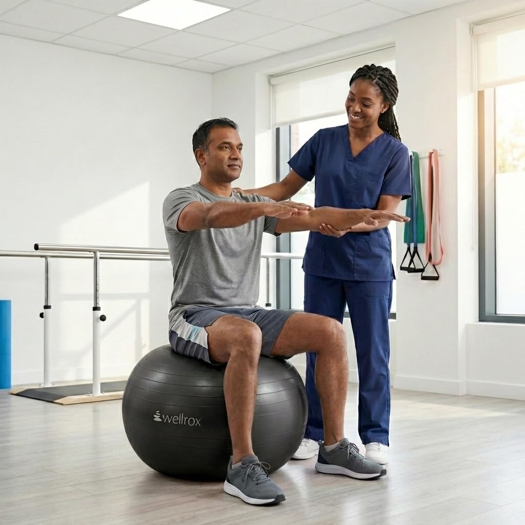 Wellrox Gymnastikball mit elektrischer Pumpe, 55 cm, Anti-Burst-Yoga-Ball für Schwangerschaft, Pilates, Fitness und Physiotherapie, Heim-Fitness-Stuhl für den Schreibtisch